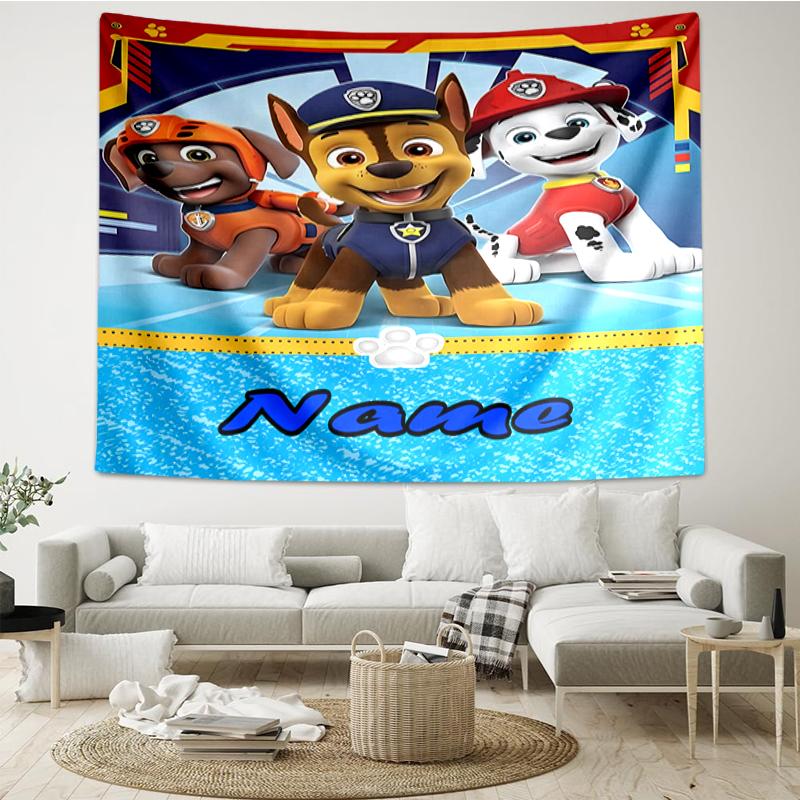 Custom Name PAW Patrol Print Tapestry, Backdrop, Easy Setup, Ideal for Bedroom, Office & Living Room, with Aesthetic Wall Hanging Decor.
