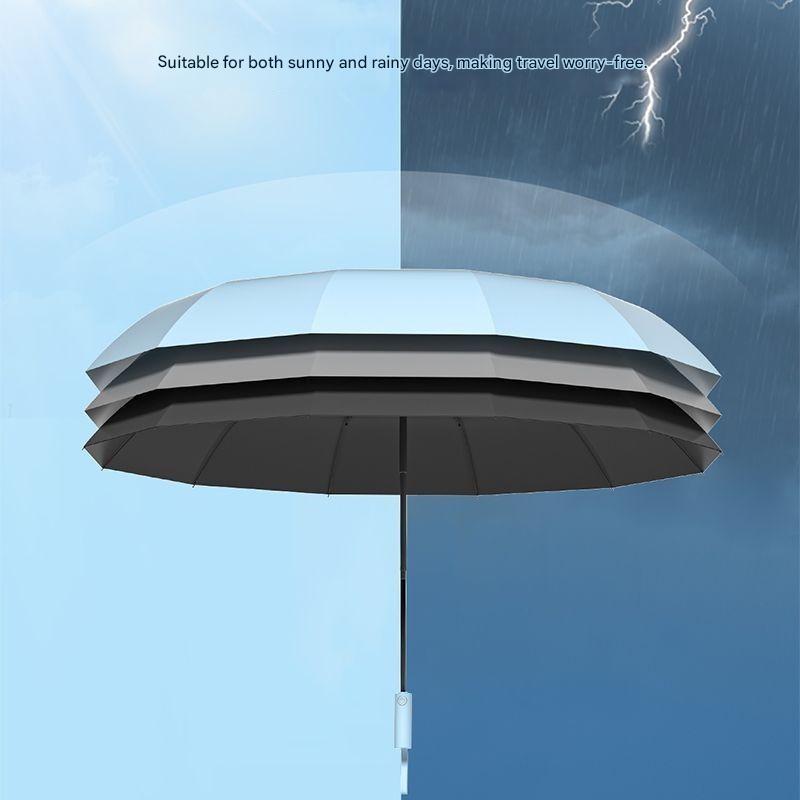Fully Automatic Black Vinyl tri-fold Umbrella Enlarged Rainproof Windproof Sturdy High-End Storm-Resistant UV Protection Umbrell