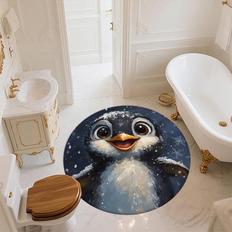 Snowing Penguin,Round Area Rug,Carpet Rug for Living Room Bedroom Sofa Playroom Decor,Non-slip Floor Mat