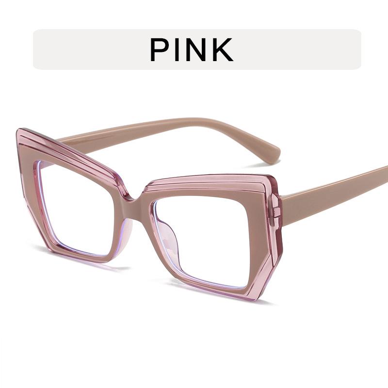 Retro Color Block Cat Eye Flat Top Blue Light Glasses for Women - Fashionable Polygonal Frames