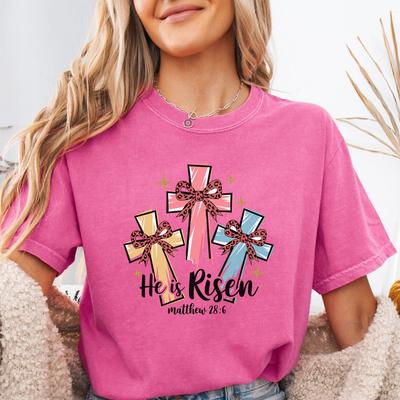 He Is Risen Easter Comfort Colors Shirt, Christian Bible Quote T-Shirt, Religious Cute Easter T-Shirts, Boho Jesus Religious Christian Gift