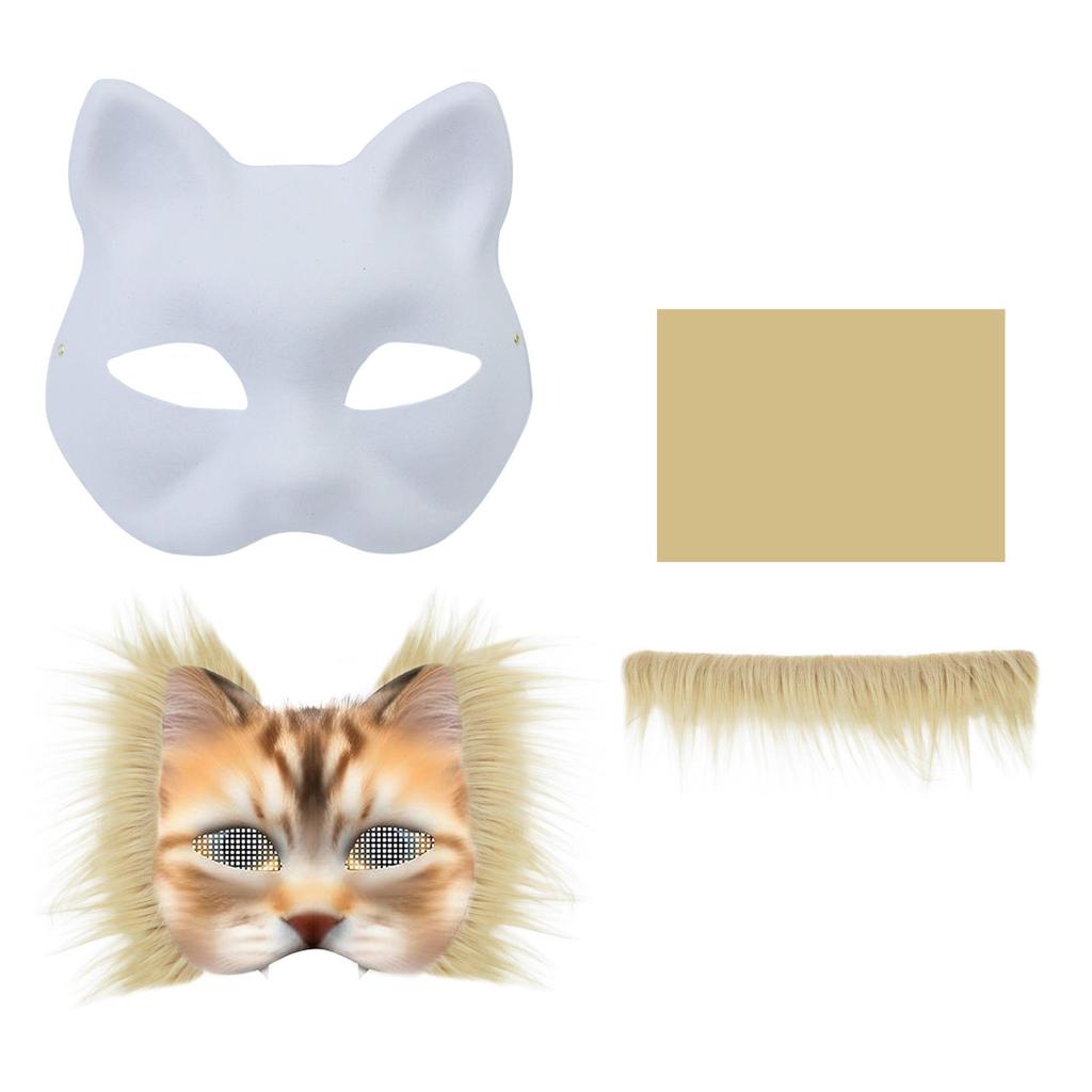 DIY Children's Half-Face Animal Masks - White Paper Pulp Cat and Fox Graffiti Halloween Craft