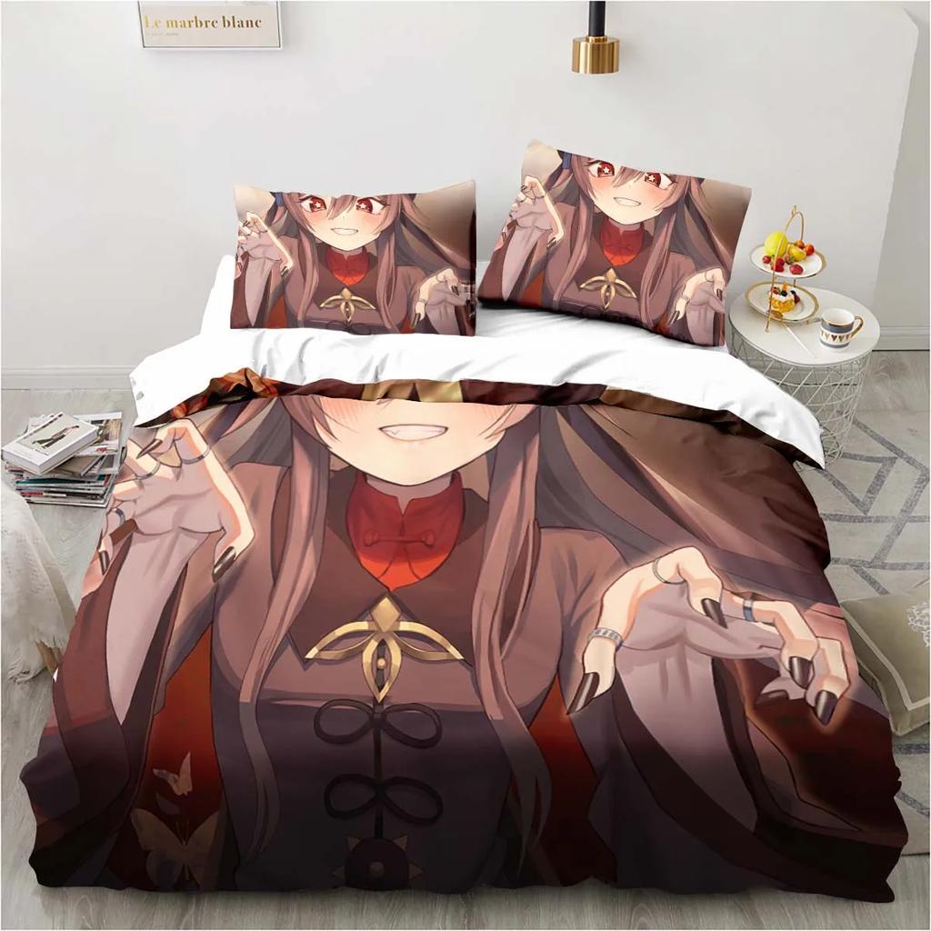 Cartoon Anime Genshin Impact Game Bedding Set For Bedroom Bedspreads For Bed Linen Comefortable Duvet Cover Quilt And Pillowcase