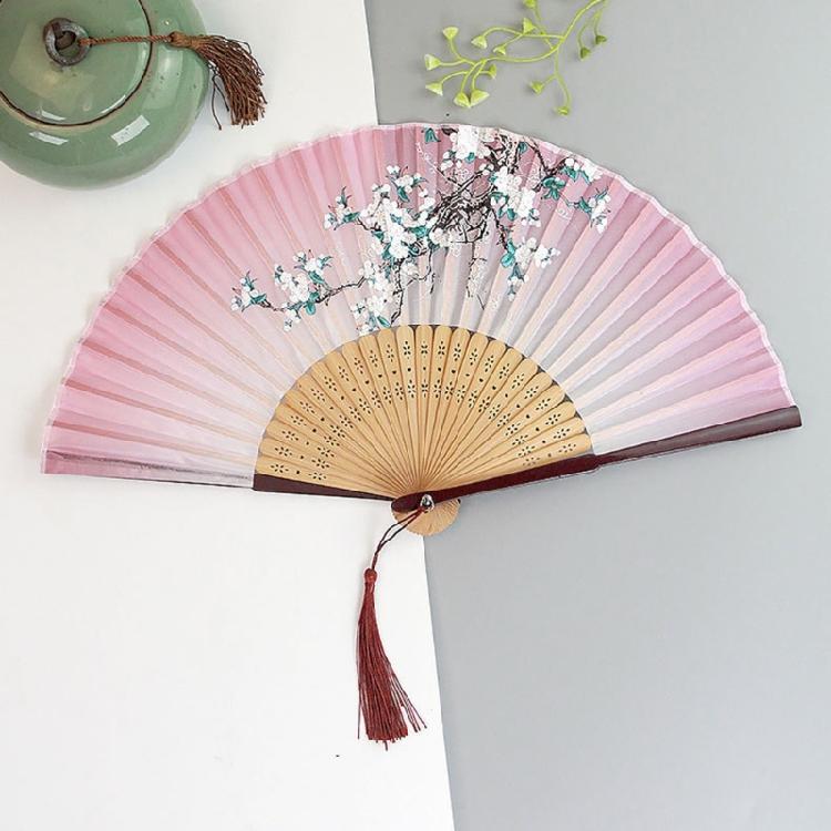 Foldable Bamboos Fan With Flowing Tassels Imitation Silk Handheld Fan For Cooling And Decorative Purposes Holiday Gift