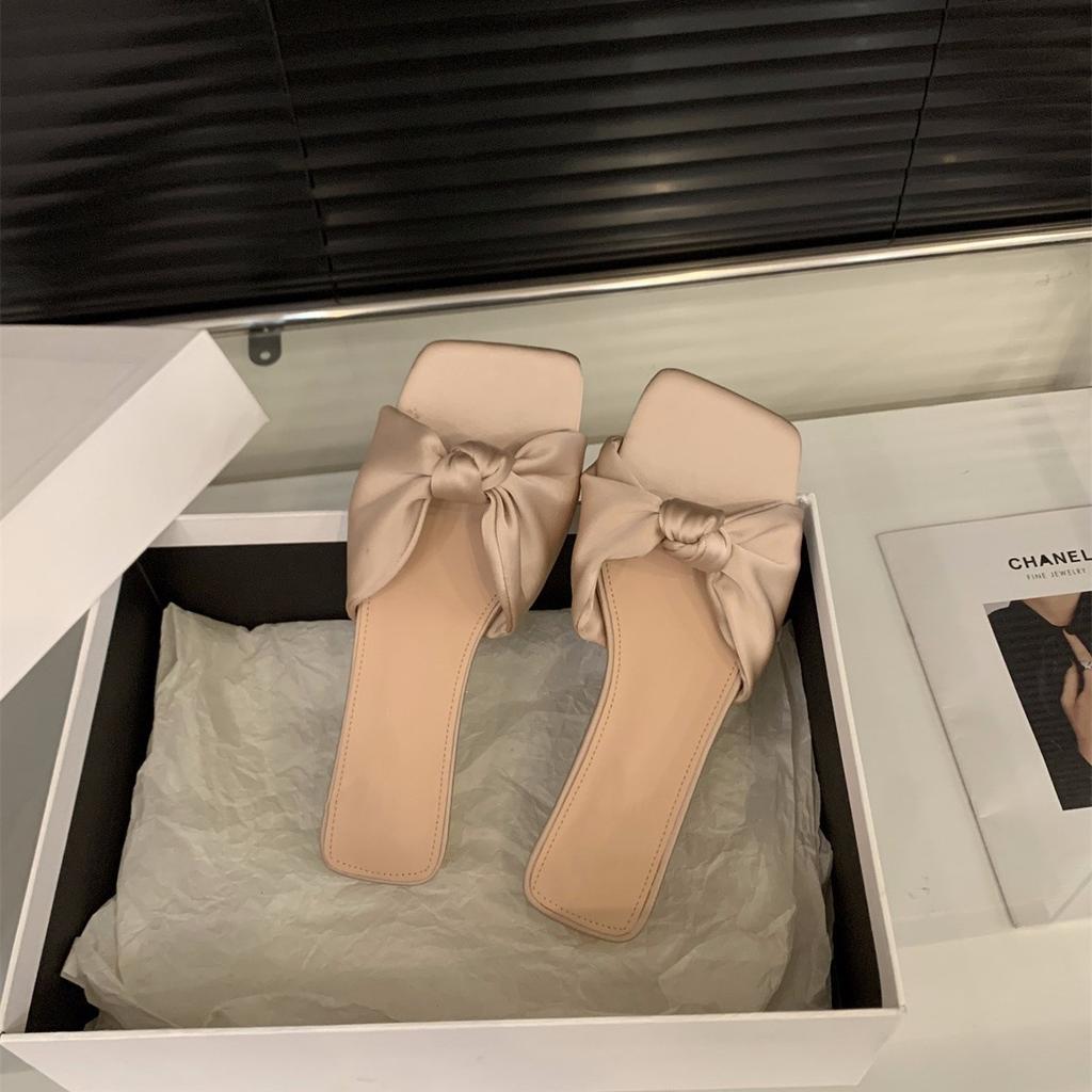 Thick heel gentle bow French small cool slippers fairy shoes wear 2025 new summer with skirt sandals