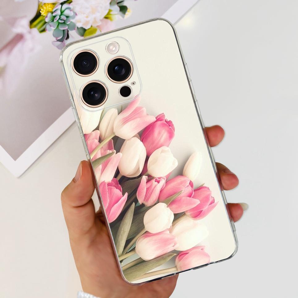 Flower Butterfly Women Fashion Back Cover For iPhone 16 Pro 16 Plus 16 Pro Max Phone Funda Transparent Soft TPU Silicone Case