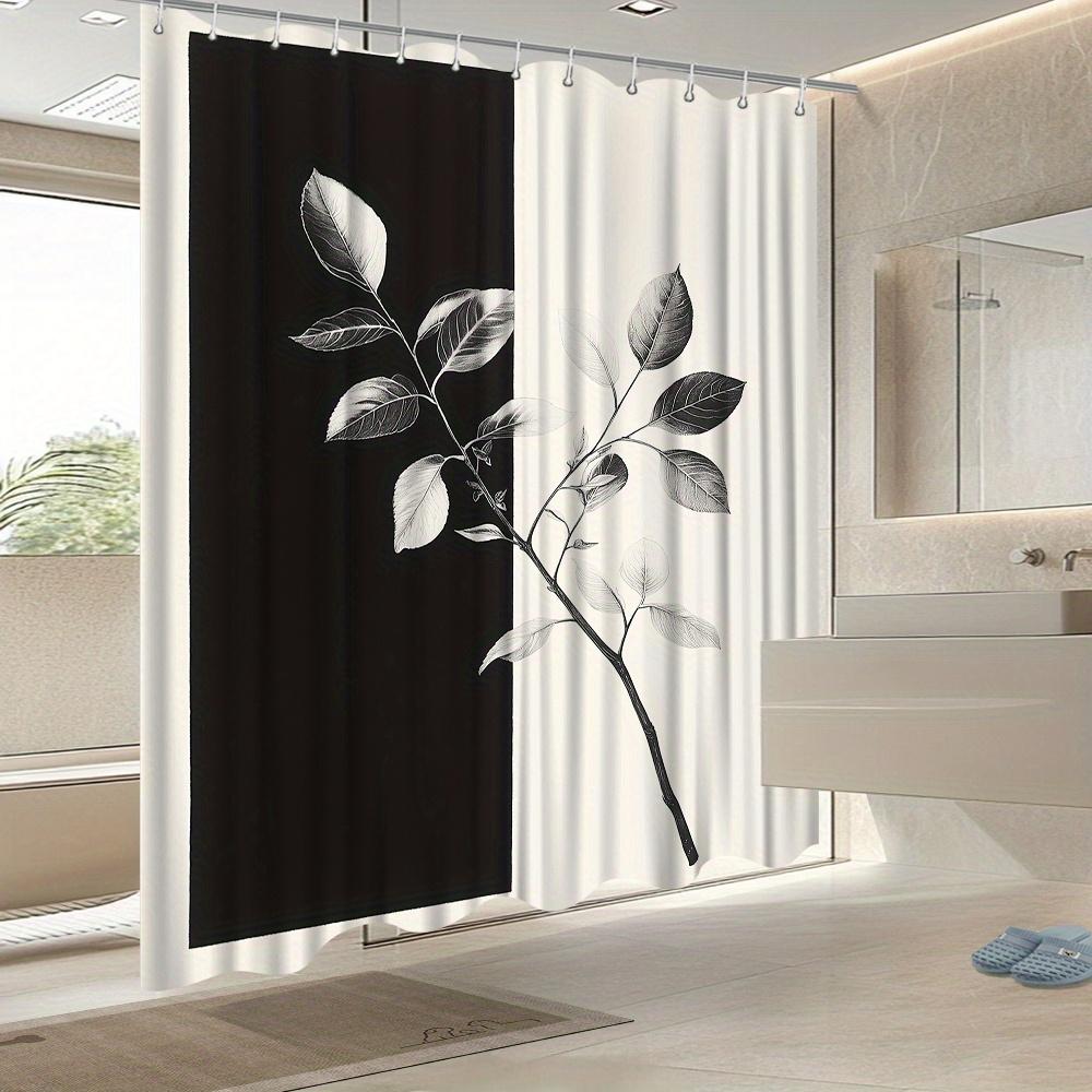 Elegant Floral Shower Curtain, Black & White Flower Print, Fade-Resistant Polyester, Four Seasons Bath Decor