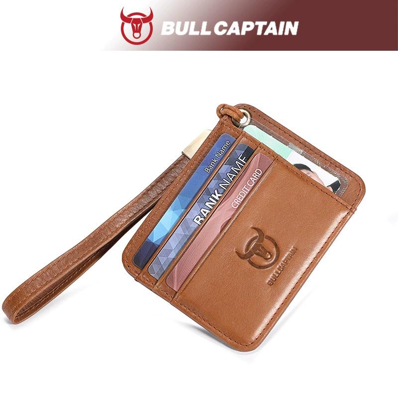 BULLCAPTAIN Kredittkortholder i ekte skinn for bedrifter Mini RFID-kortbeskyttelse Unisex ID-holdere KORT LOMBOOK MED HÅNDLEDD