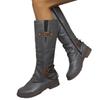 Women's Tall Square Heel Riding Boots, Side Zipper Buckle High Calf Leather Boots, Plus Size Fall Winter Shoes