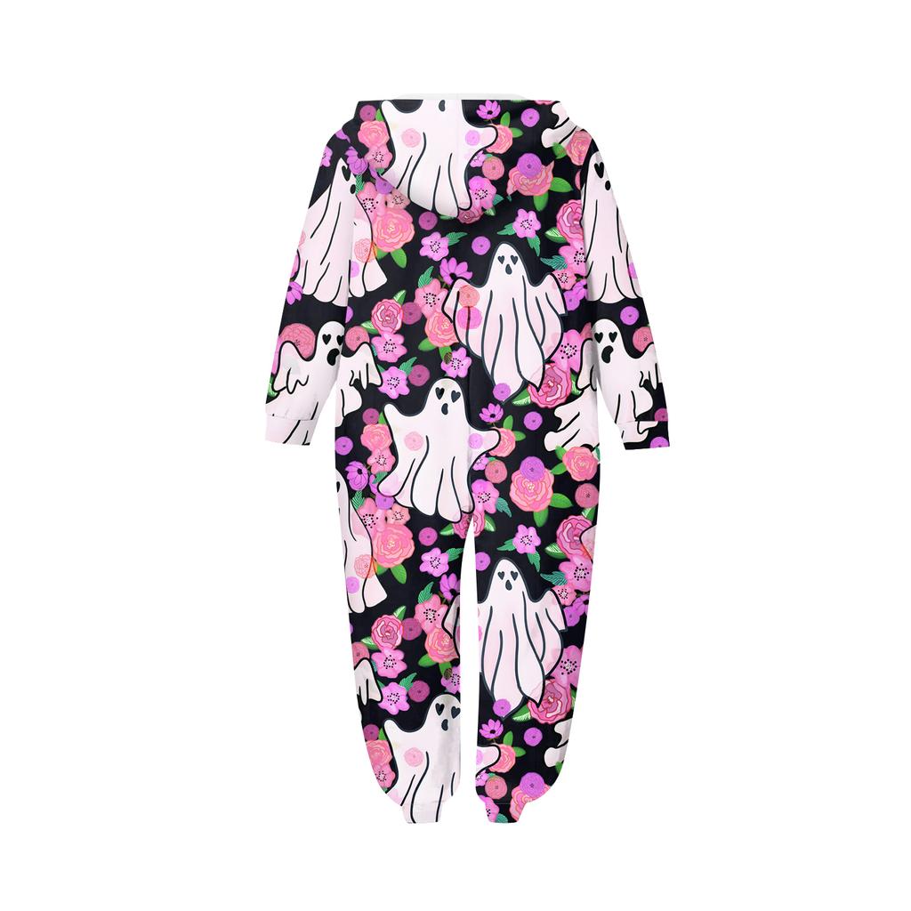 Halloween Printed Family Matching Hooded Long Sleeved Zippered Hooded Jumpsuit Set