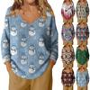 Women's Casual V-Neck Long Sleeve Knitted Christmas Print Pullover