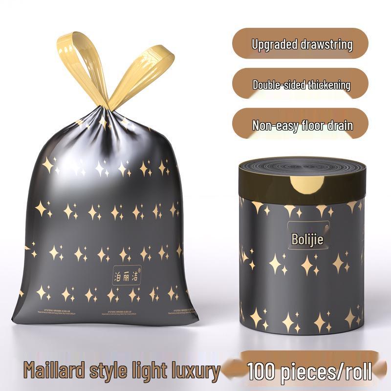 Black Printed Drawstring Kitchen Trash Bag - Thickened Handheld Design