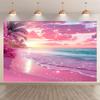 2D Flat Glitter Pink Beach Banner Tropical Paradise Themed Backdrop for Vacation & Summer Decor