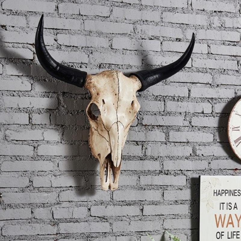 Vintage Stierkopf Wandmontage Harz Geweih Plakette Bauernhaus Lodge Kabine Dekor Rustikal Heim Büro Kaminsims Kunst Einzigartiges Halloween Geschenk