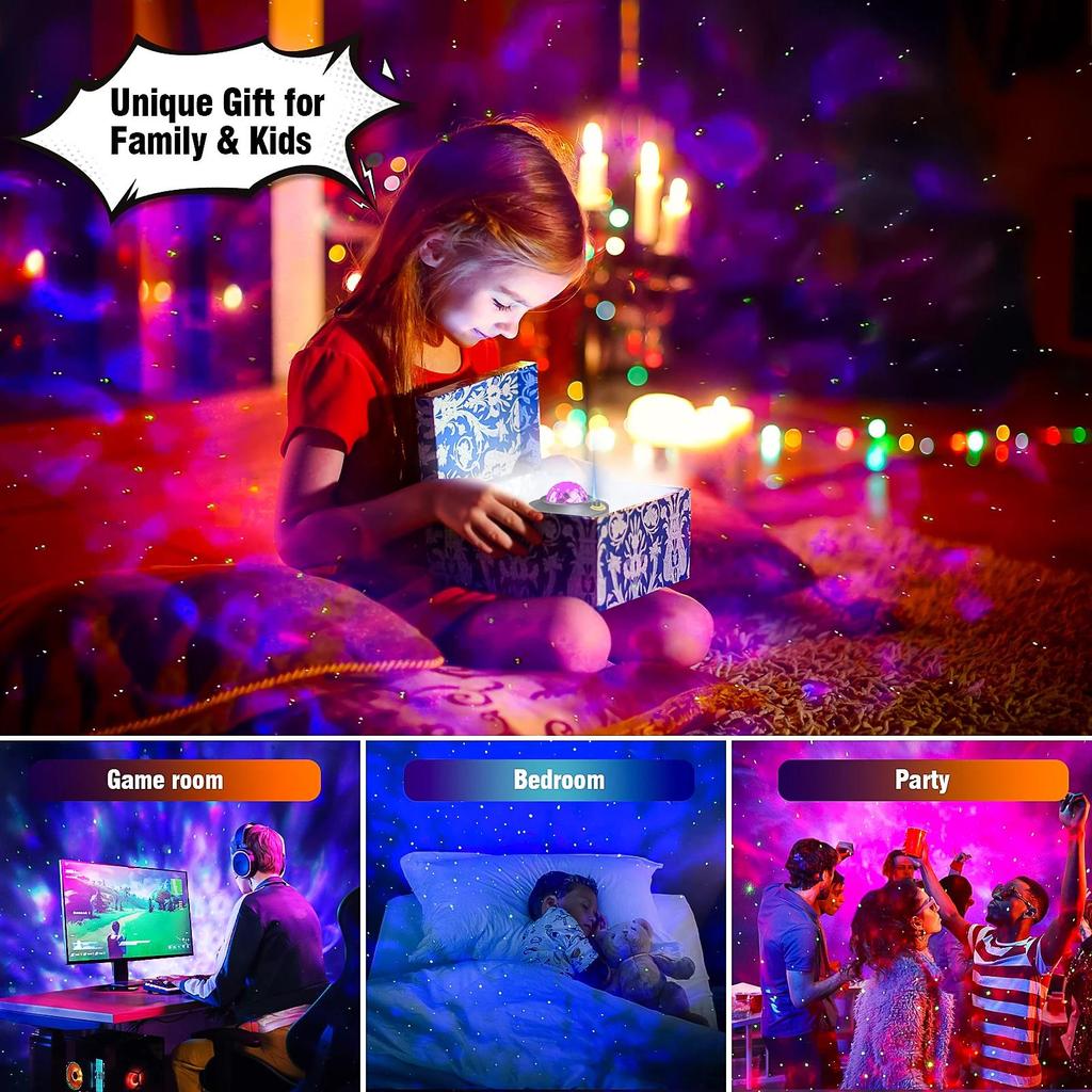 Starry Projector Galaxy Night Light with Ocean Wave Music Speaker Sky Light Projector for Bedroom Decor Kids Birthday Gift Party