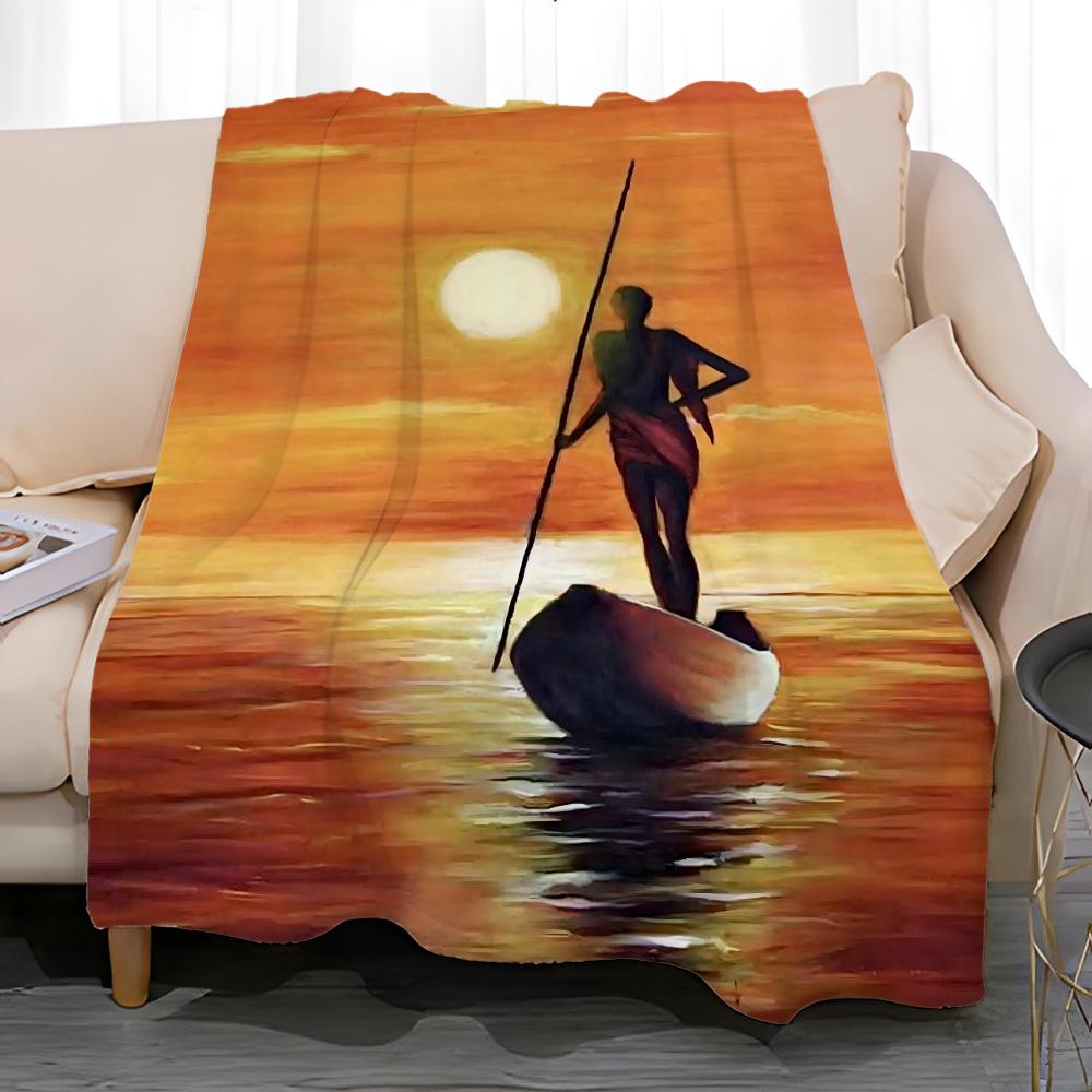 Abstract Painting African Living Throw Soft Coral Fleece Blanket 310gsm Fluffy Warm Throw for Sofa Bed Couch Bedroom Decor