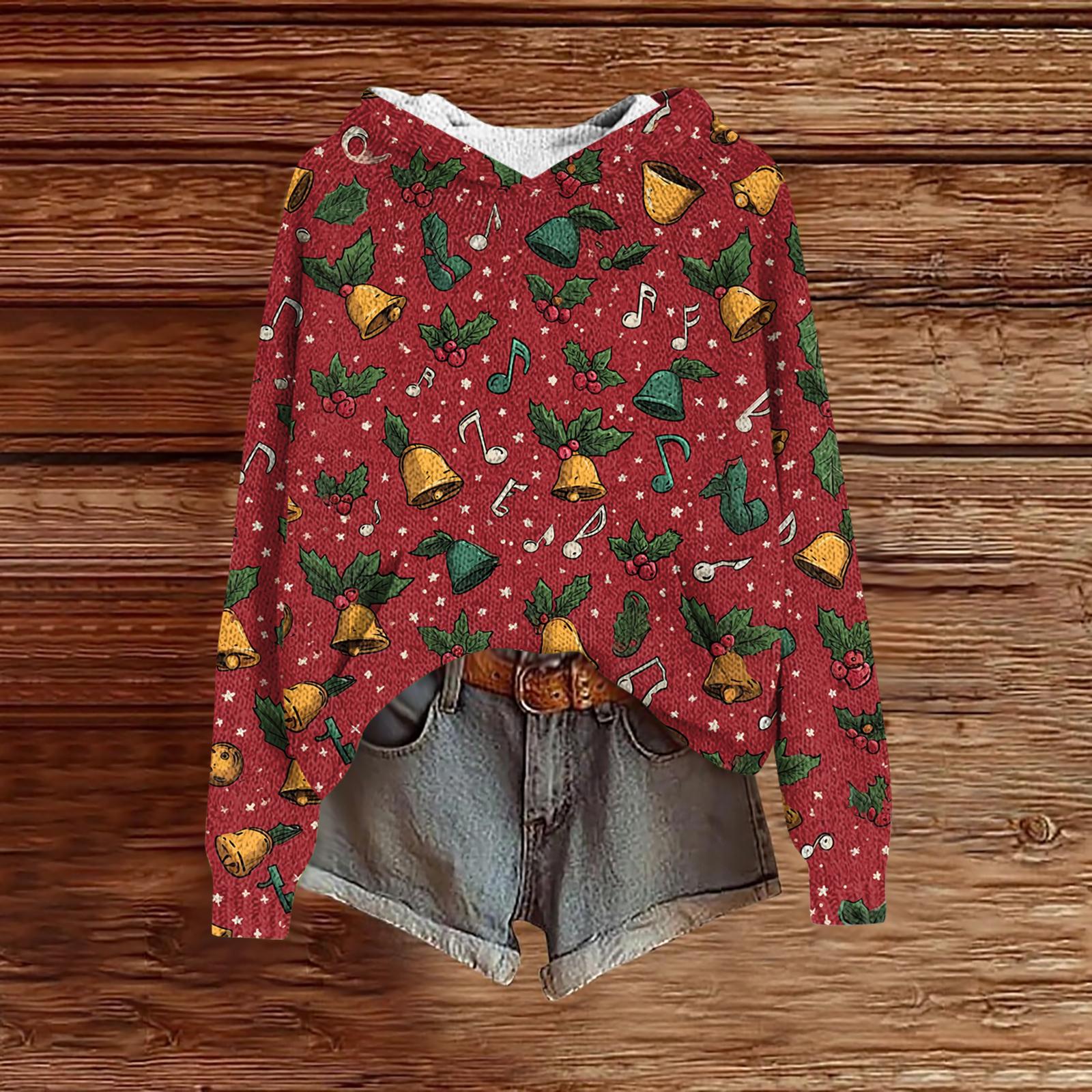 

Женский модный повседневный трикотажный худи с длинным рукавом и рождественским принтом M винный