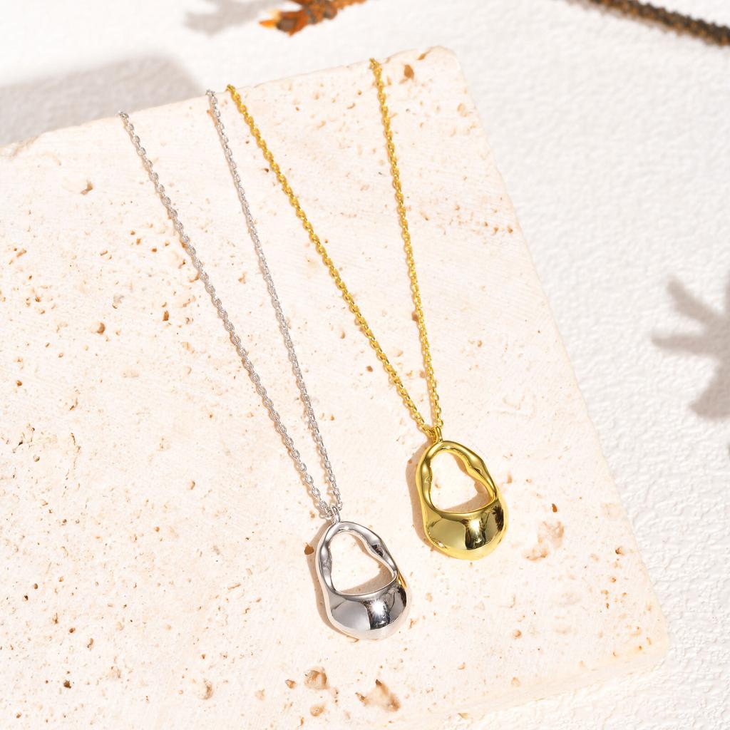 18K Gold Plated Pendant Necklace For Women, Hollow Irregular Statement Necklace Trendy Jewelry