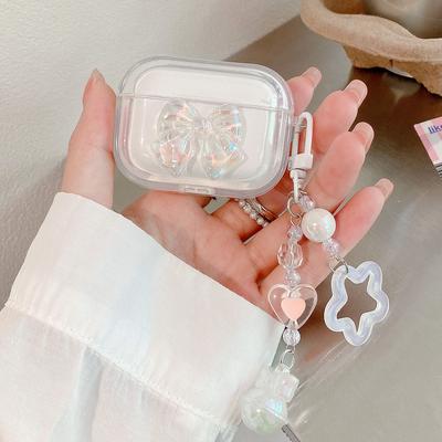 Korean Clear Bow Knot Star Bell Keychain Case For Airpods Pro 2 2nd Earphone Charging Box Bag Cover For Airpod 1/2/3 Soft Shell