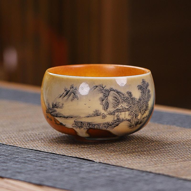 1 Stück Teemeister-Teetasse im chinesischen Stil, Imitation brennendes Brennholz, Keramik-Haushaltsteetasse, einfacher Retro-Stil, Teetasse, persönliche Teeschale