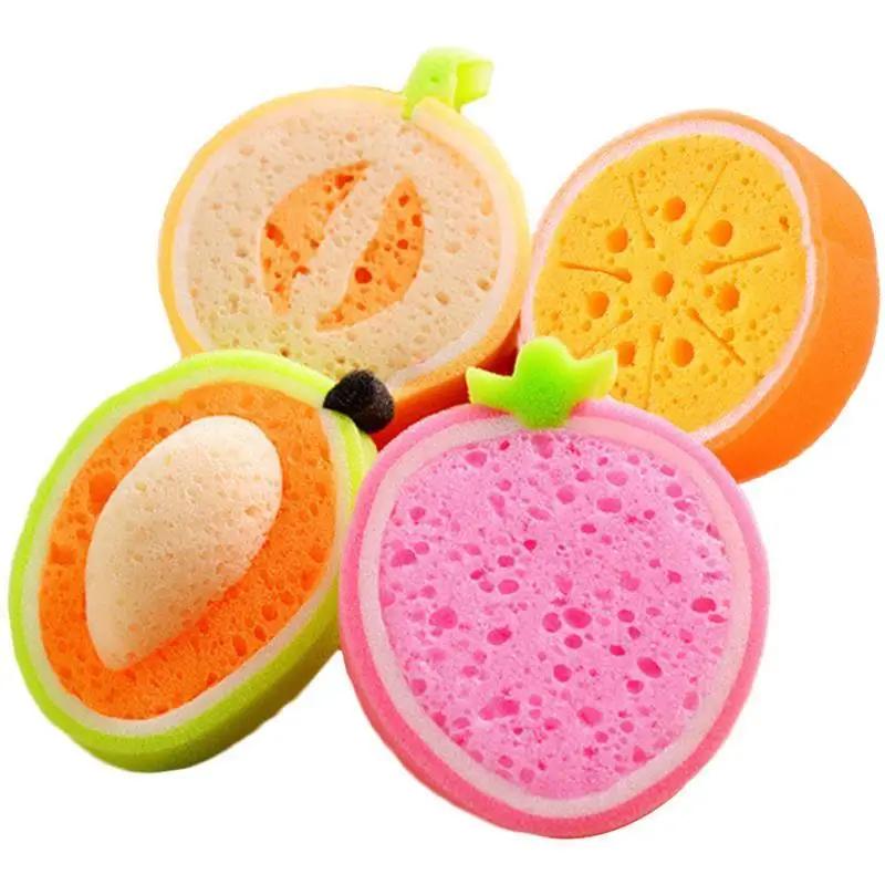 4 Pcs Fruits Shaped Sponges Bath Brushes Sponge Loofah Shower Kids Body Wash Lovely Tool For Bathroom Household Merchandises