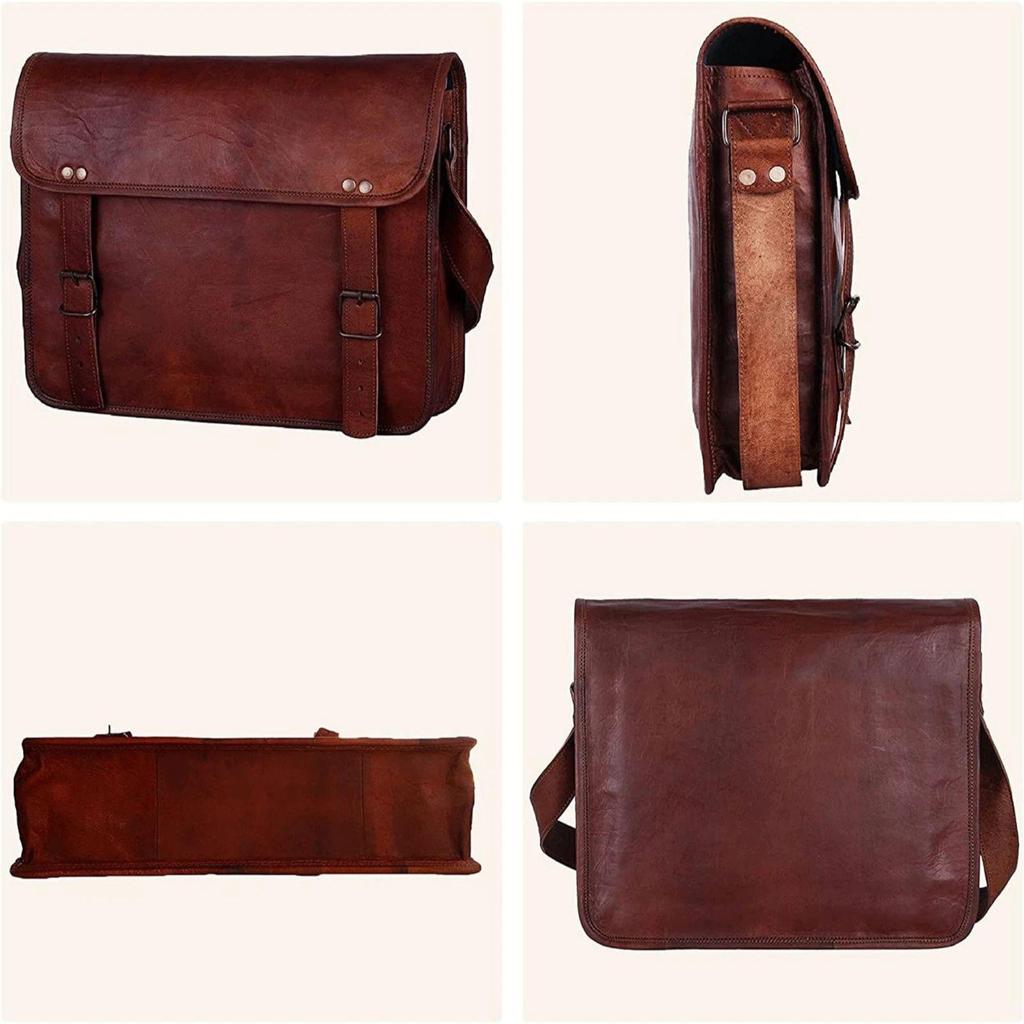 Vintage Brown Leather Messenger Bag Shoulder Laptop Bag Briefcase