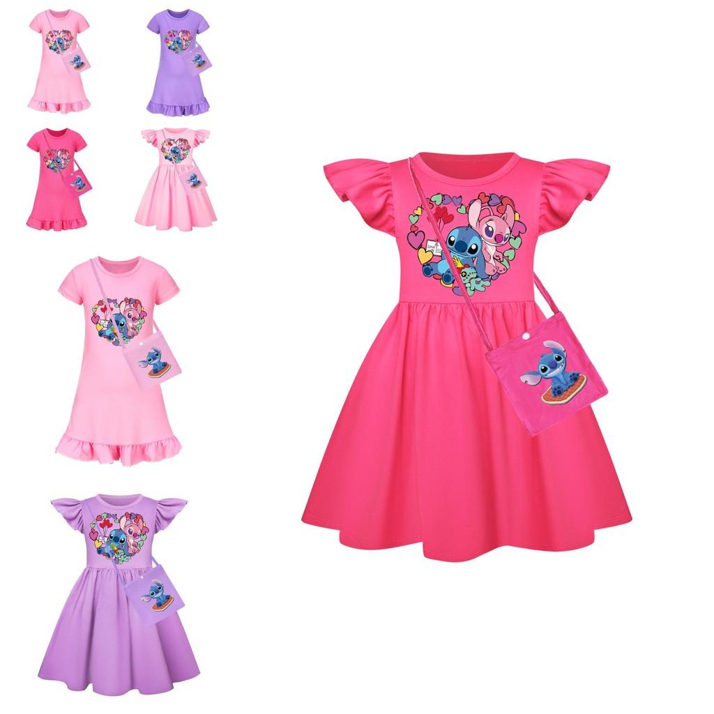 Stitch Girl Short Sleeve Sleepwear Dress With Artificial Cotton Fabric For Kids