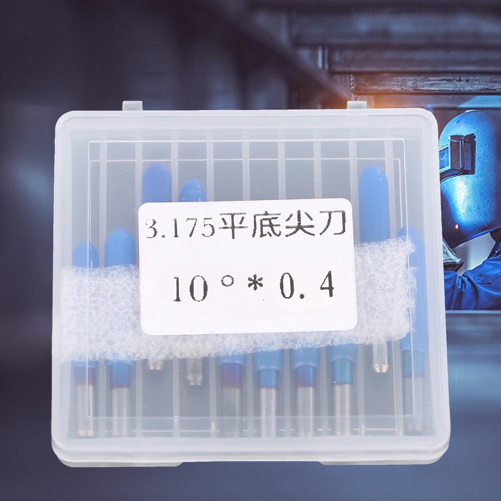 10Pcs box 3.175 Blue Plating Tungsten Steel Engraving Tool CNC Carving Tool (10 degrees * 0.4)