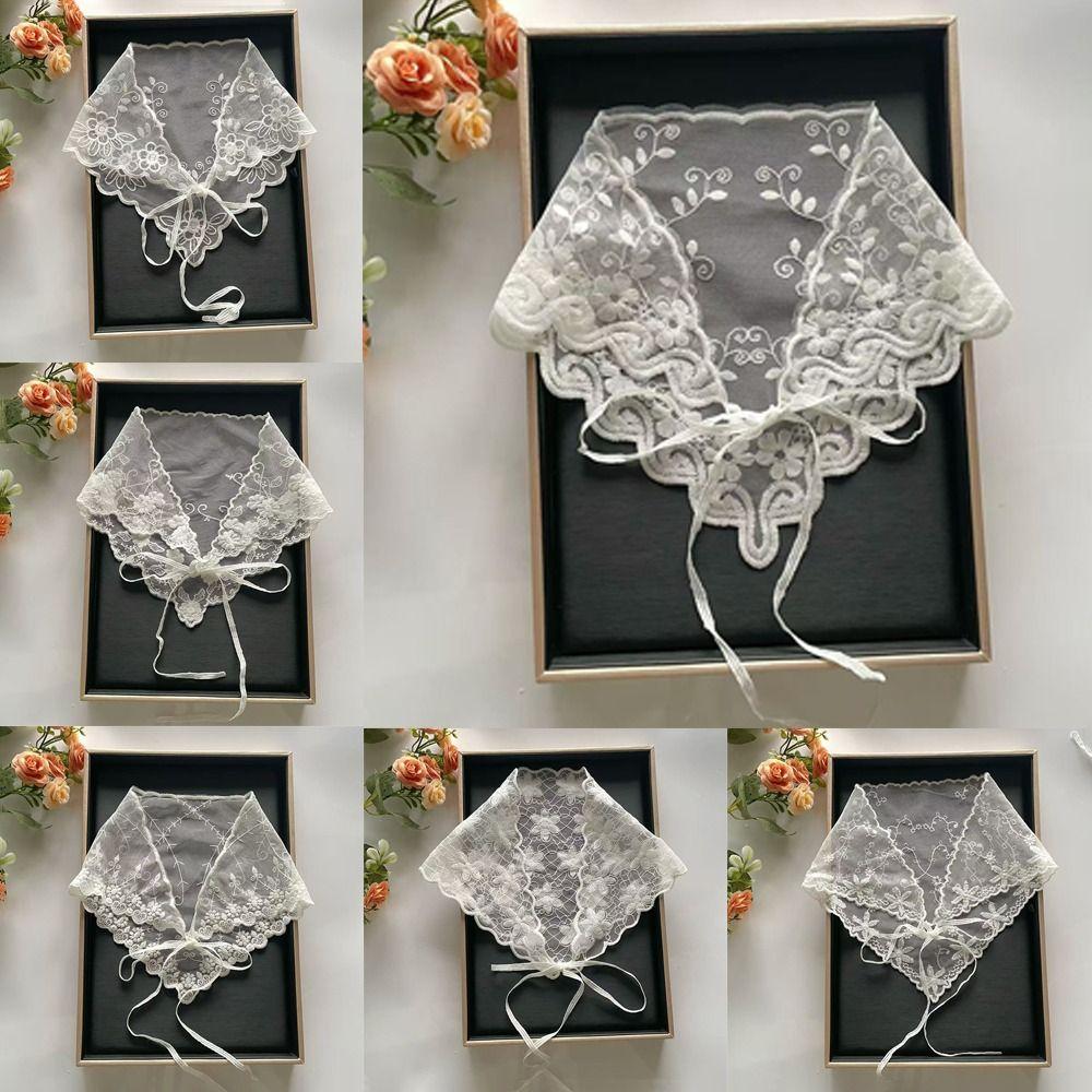 Fashion White Woven Floral Lace Hair Scarf Wraps Breathable Retro Triangle Headscarf Sweet Hair Band Photo