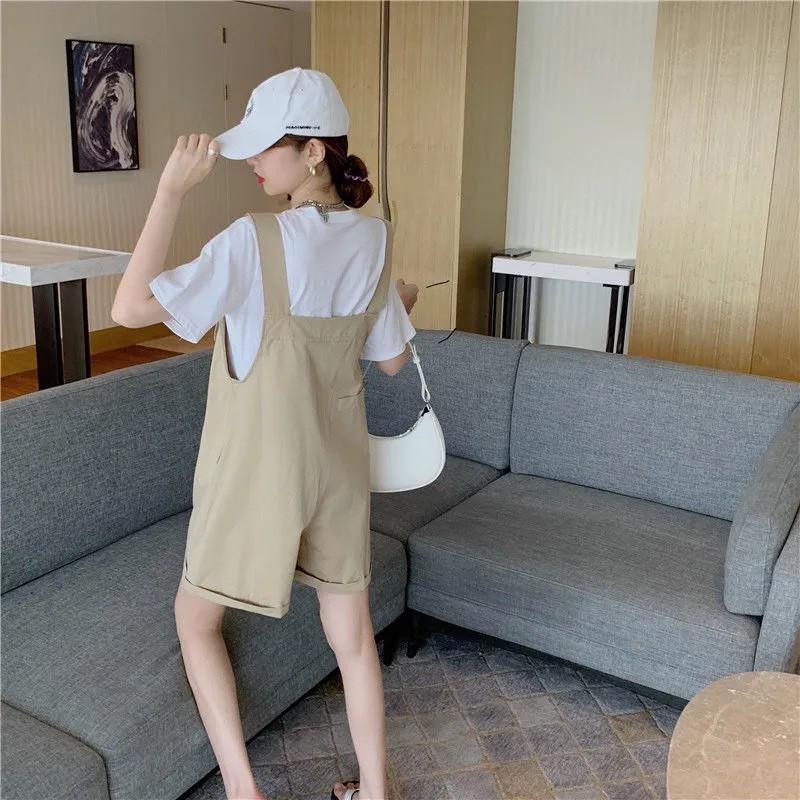 Green Plus Size Petite Cotton Workwear Overalls Shorts for Women - Summer High Waist, Loose Wide-Leg Style 