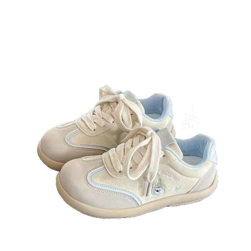 Cute puff little white shoes retro bear board shoes women's new versatile thick-soled round head
