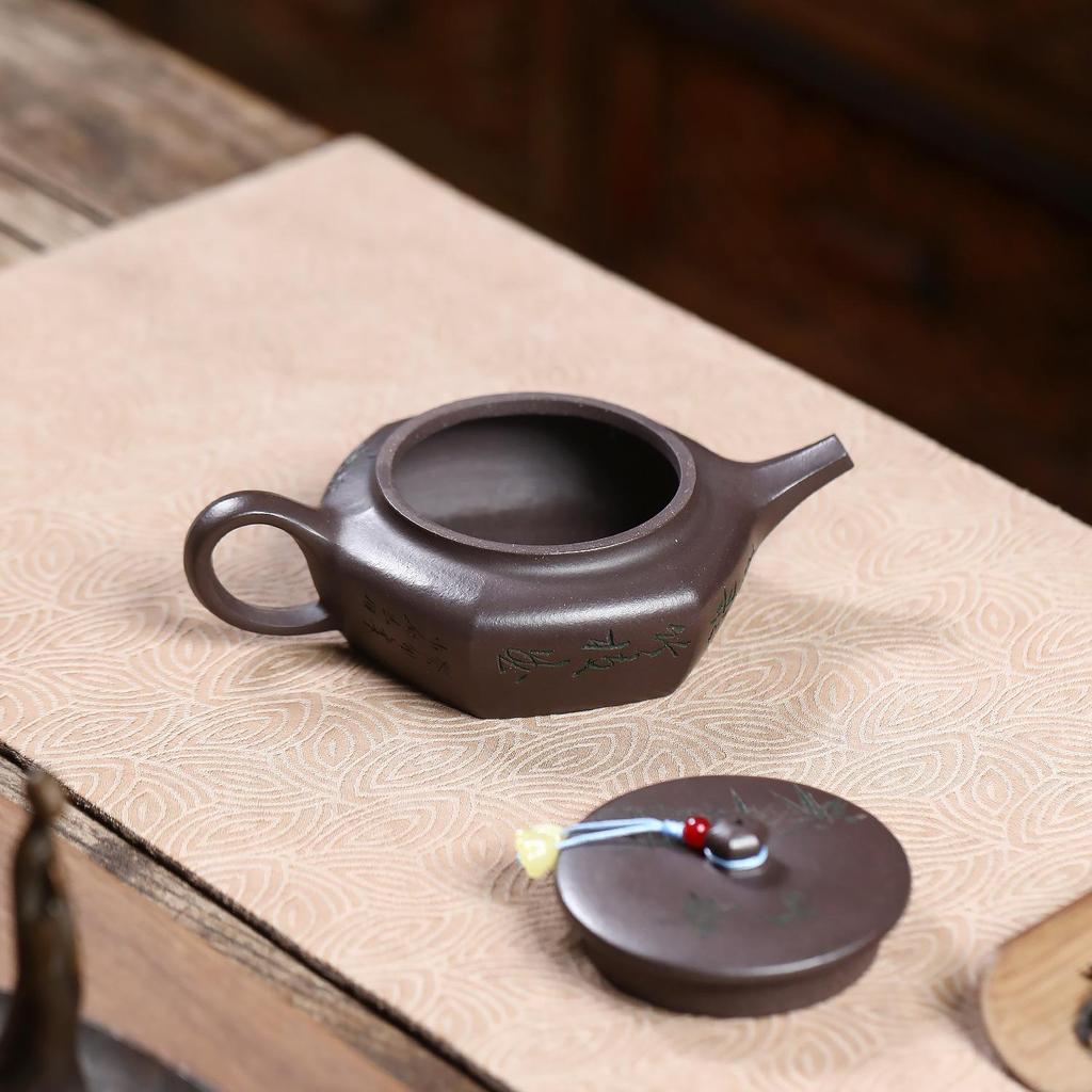 Yixing Zisha Purple Jade Gold Sand Hexagonal Teapot for Kung Fu Tea