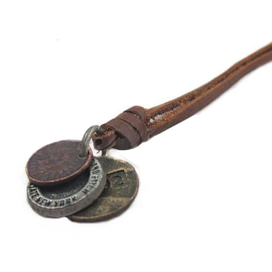 Mote menns sjarm choker 3 mynter anheng ekte skinn halskjede