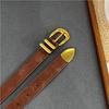 Ceinture Rétro à Boucle Dorée en Daim - Accessoire en Cuir de Vachette Style Myerard pour Pantalon