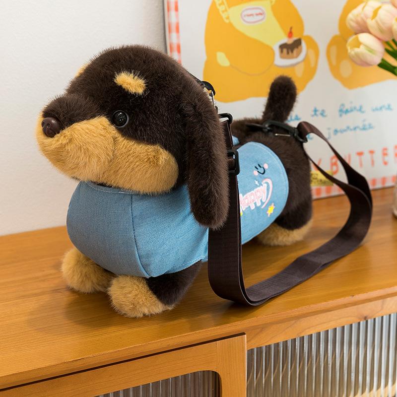 Cute Dachshund Dog Plush Toy Children's Doll Dressed Puppy Crossbody Bag Girl Travel Shoulder Bag
