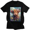 Custom Highland Cow And Flower Tshirts for Men Short Sleeves Leisure T Shirt Cool Tshirts 100 Cotton Tee Gift Idea