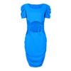 Women’s Square Neck Short Sleeve Bodycon Mini Dress with Side Cutout and Adjustable Tie Slim Fit Design