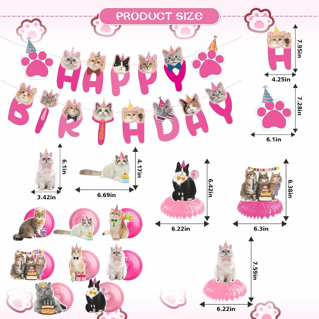 Cat Birthday Party Hanging Swirls - NOVBAUB 20PCS Lovely Pink Cat Birthday Party Supplies Honeycomb Centerpieces Cute Cat Theme Birthday Party
