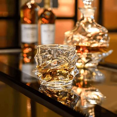 Storm Whiskey Glass with Wave Texture 320ml Spirits Tumbler for Bourbon Cocktails Lead-Free Iced Drink Glass Elegant Home Bar