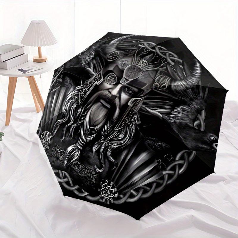 Viking Warrior with Raven Circular Wall Art PrintUmbrella, Portable 3-Fold Umbrella for Men & Women,Christmas Gift ES250