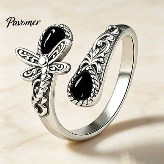 Faux Moonstone Ring Vintage Ring, Waterdrop Fake Gemstone Adjustable Open Healing Stone Band Jewelry for Couple, Women