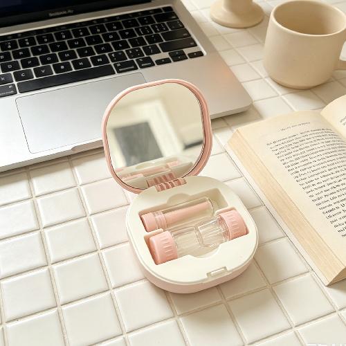 Kawaii Checkered Bow Decor Contact Lens Holder Multicolor Mini Portable Daily Lens Care Case