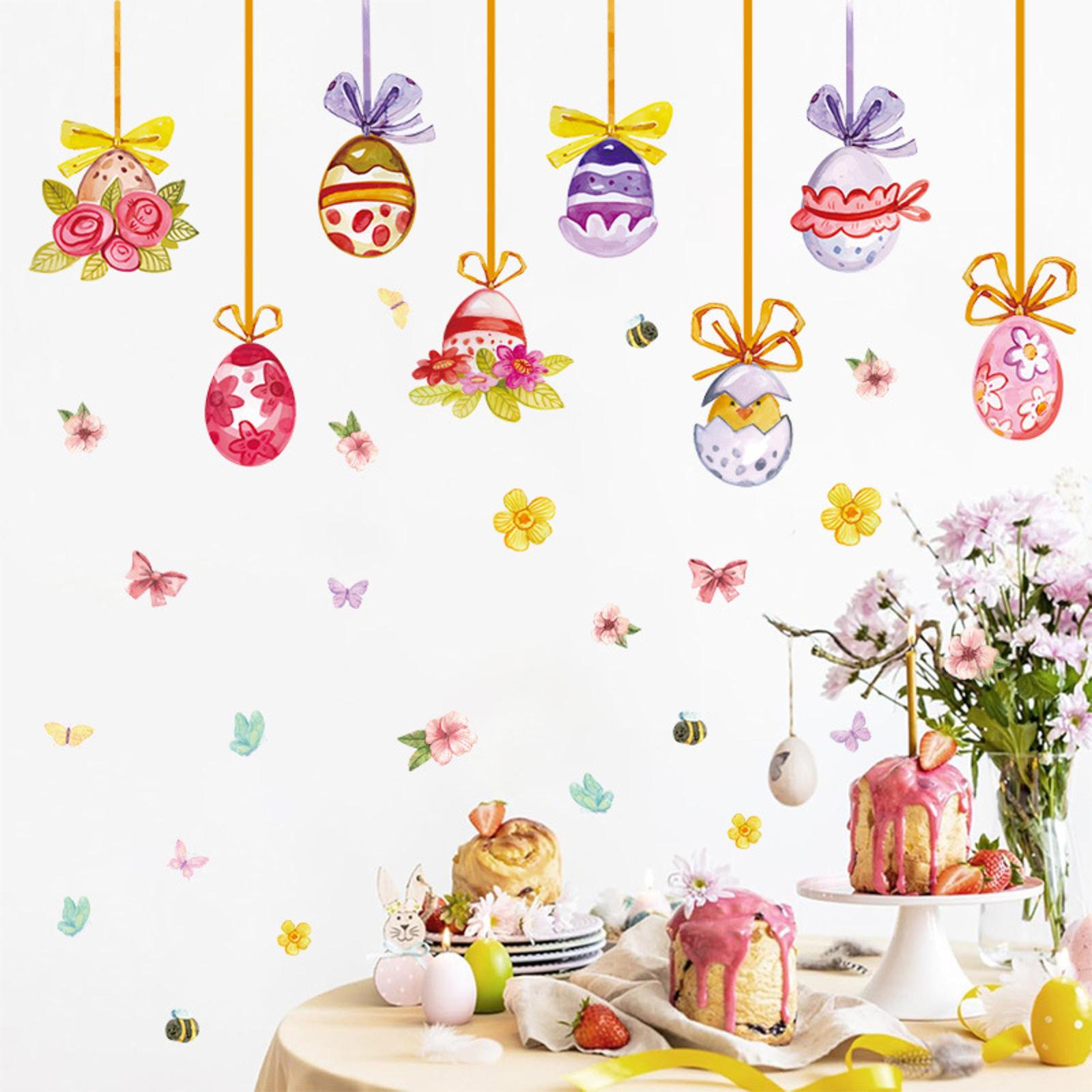 

Easter Egg Wall Stickers, Living Room And Bedroom Wall Decorations, Self-adhesive PVC Stickers, Floral And Butterfly Window Stickers. One Size