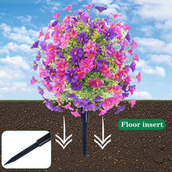 Artificial Morning Glory Ball 22" All-Weather Fake Topiary Ball with Ground Spike Faux Greenery Bushes Plants for Outdoor Garden Indoor Decor