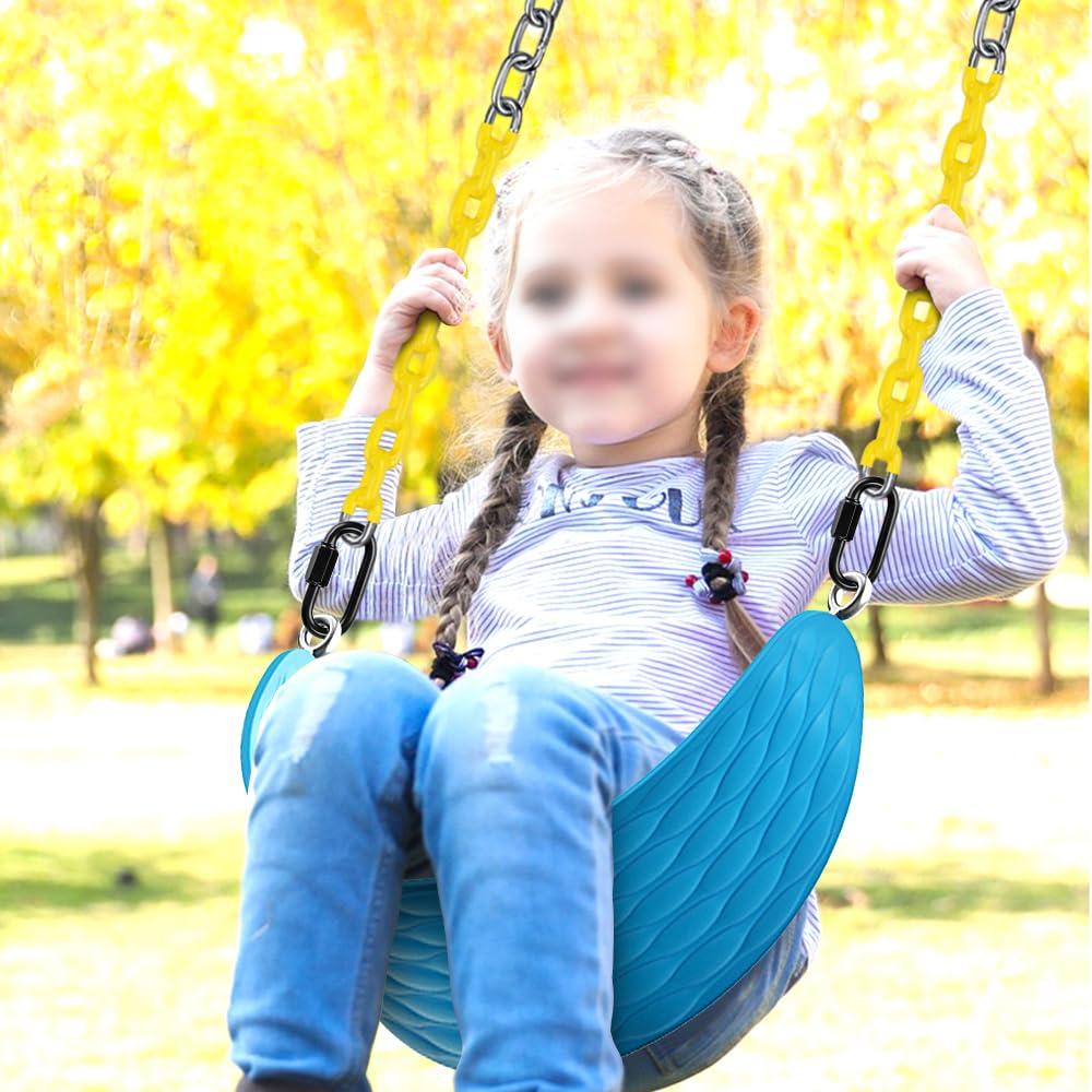 BeneLabel 600 Lb Capacity Heavy Duty Swing Seat with Coated Chains Outdoor Swing Seat for Kids and Adults Comfortable and Durable Blue - - -