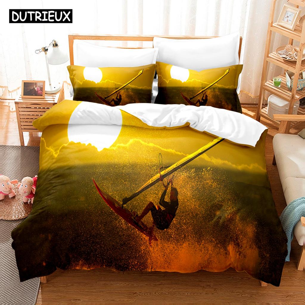 3D Printed Surfing Summer Bedding Set Down Quilt Cover With Pillowcase Double SIngle King