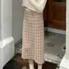 Houndstooth Slim-Fit Women's Autumn Winter Knitted Midi Skirt Wool Versatile High Waist Bodycon Half Skirt