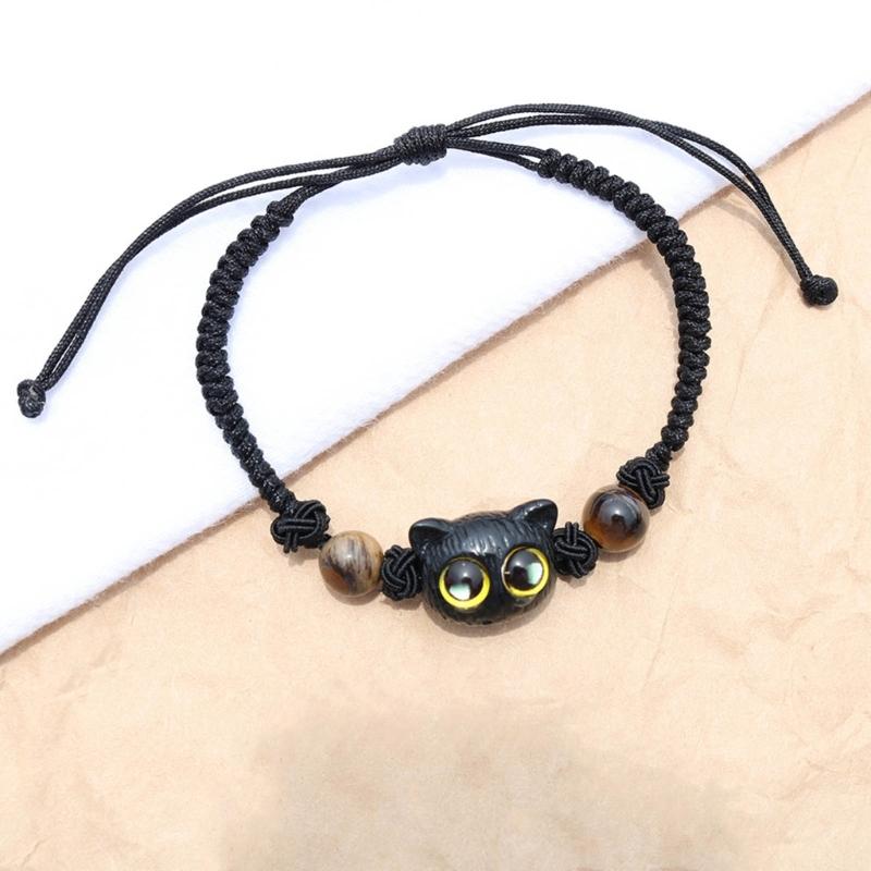 Adjustable Cord Bracelets Friendship Jewelry Handmade Braided Rope Handchain Unique Cat Head Pendant Wristband Bracelets