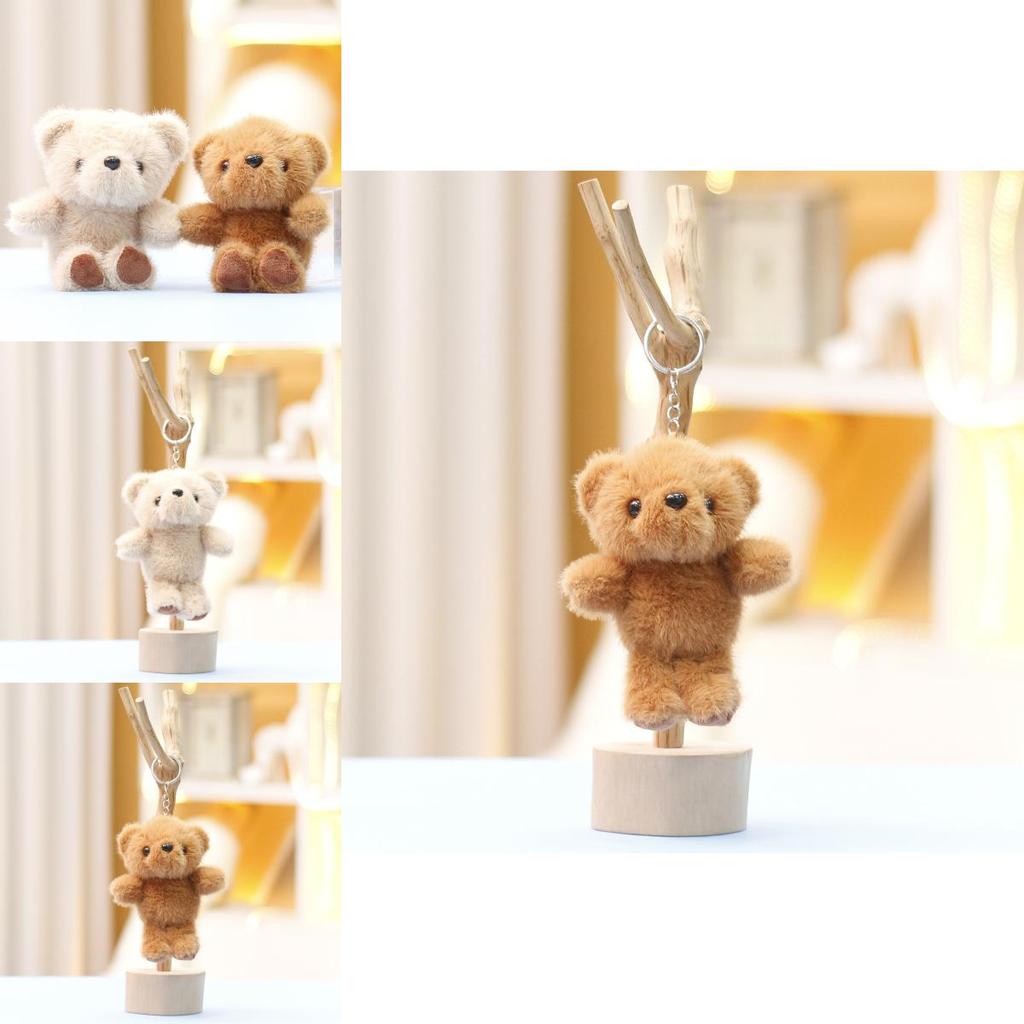 Cute Brown And White Bear Plush Doll With Pp Cotton Filling For Kids And Car Accessories
