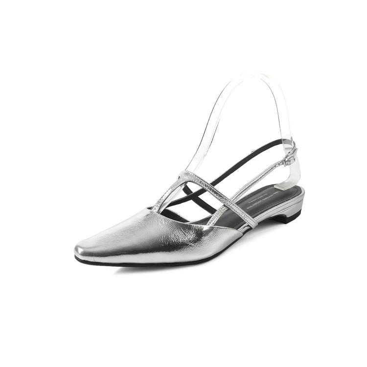 

Fashion NEW Summer Women Sandals Genuine Leather Shoes for Women Cover Toe Slingback Shoes Pointed Toe Low Heel Concise Designer Sandals 34 серебряный